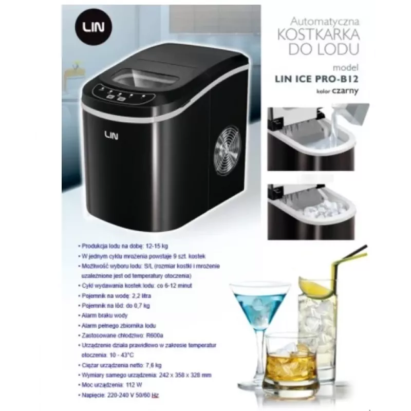 Przenośna kostkarka do lodu LIN ICE PRO-B12 czarna