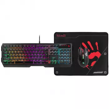 A4TECH BLOODY USB B1700 B140N +ES7 + BP-50M USB/ Esports Black Zestaw klawiatura+mysz+podkładka (PL)