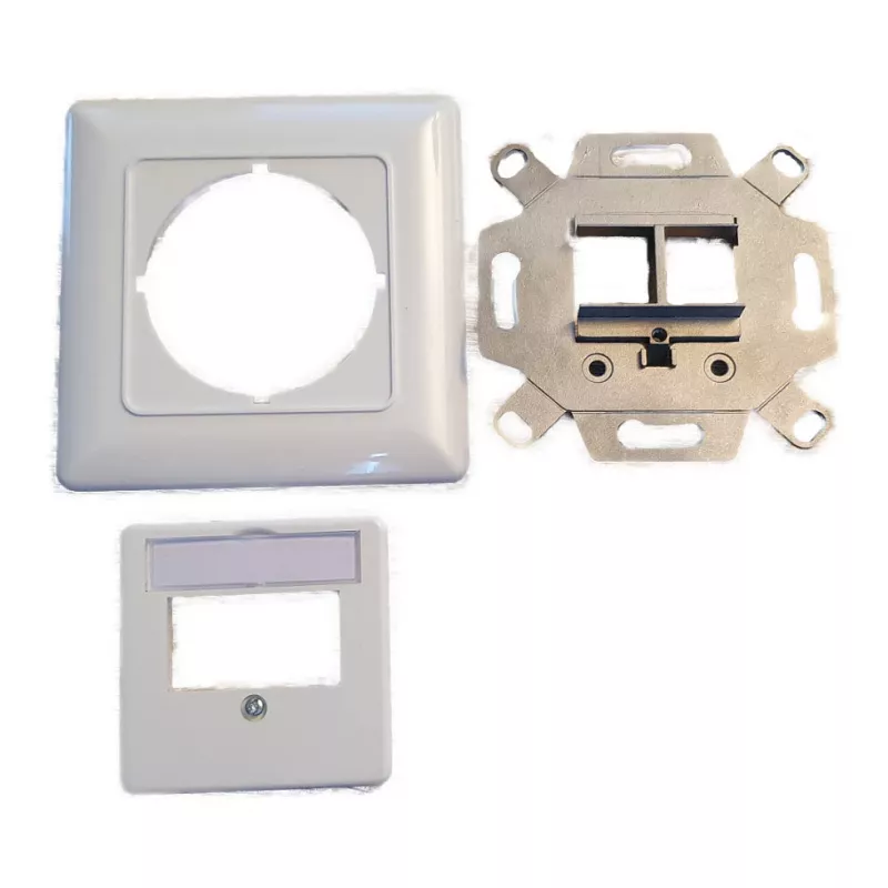 EFB Elektronik 2‑Port Keystone Frame Set ET-25091 — proste gniazdo DIN49075, RAL9003 biały, ramka 80×80 mm z płytką centralną 50×50 mm
