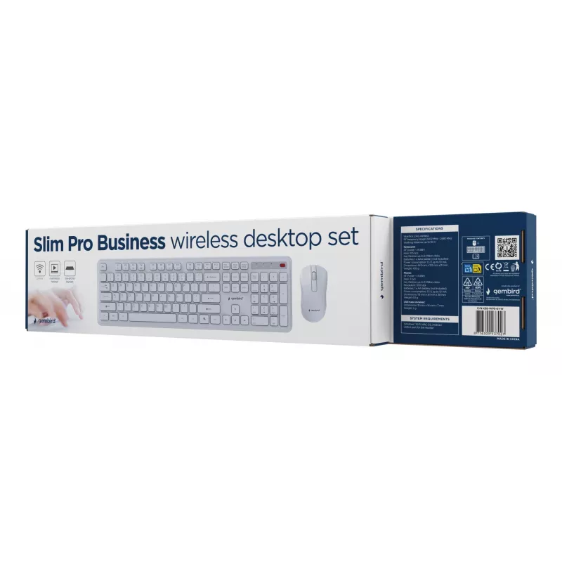 Klawiatura +MYSZ Bezprzewodowa ENG/BIAŁA KBS-WPS-01-W Gembird