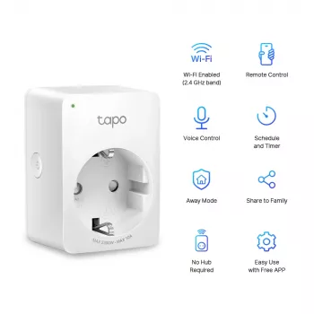 TP-Link Tapo Mini Inteligentne Gniazdko Wi-Fi, Do Wewnątrz, Białe, Dom, Poliwęglan (PC), Status, CE, RoHS