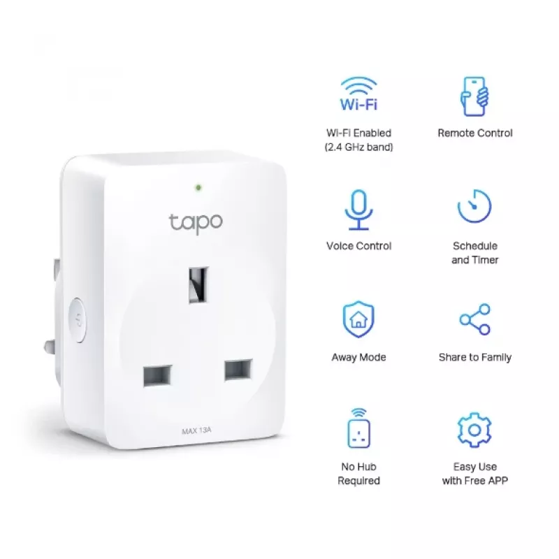 TP-Link Tapo Mini Inteligentne Gniazdko Wi-Fi, Do Wewnątrz, Białe, Dom, Poliwęglan (PC), Status, CE, RoHS