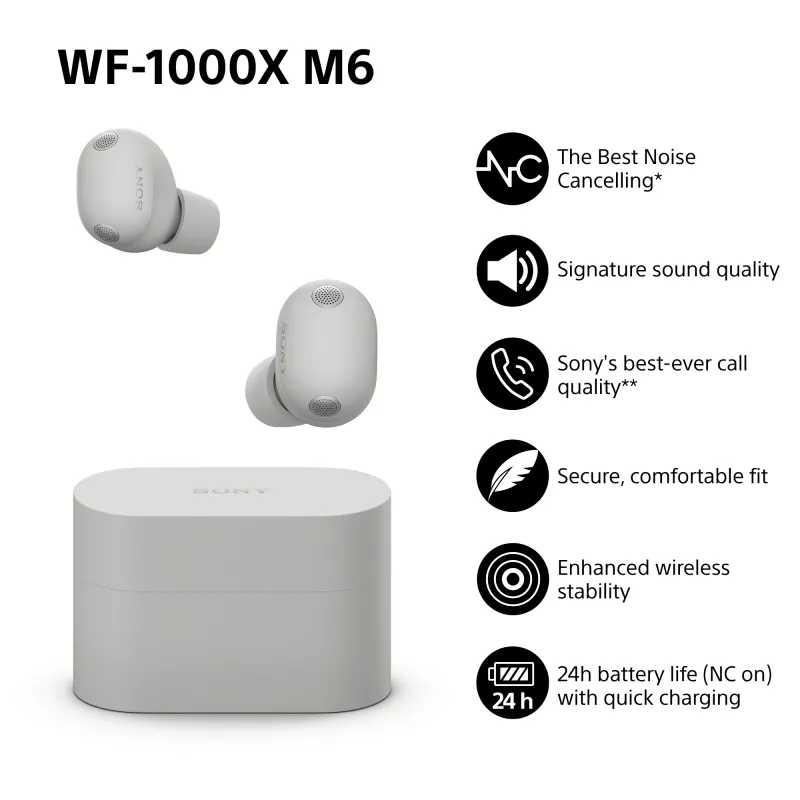 Sony WF1000XM6S.CE7 Zestaw słuchawkowy bezprzewodowy douszny do połączeń/muzyki Bluetooth srebrny
