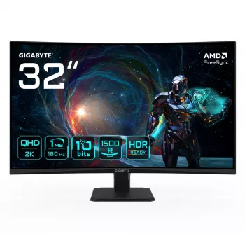 GIGABYTE GS32QCA 31.5 QHD Curved Gaming Monitor - 2560 x 1440, 180 Hz, 1 ms, 250 cd/m², FreeSync, HDR Ready, HDMI 2.0, DisplayPort 1.4