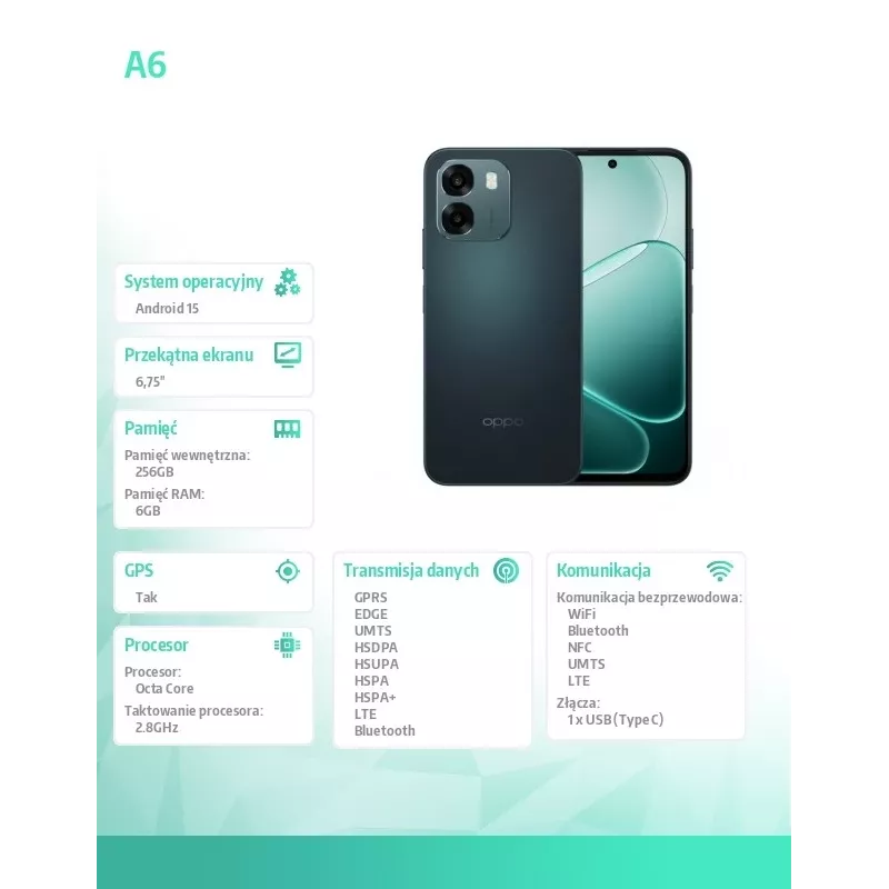 Oppo SMARTPHONE A6 6.75 - telefon komórkowy - 256 GB