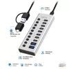 Hub USB 3.2 Gen1 10 portów USB-A/C, przełącznik włącz/wyłącz
