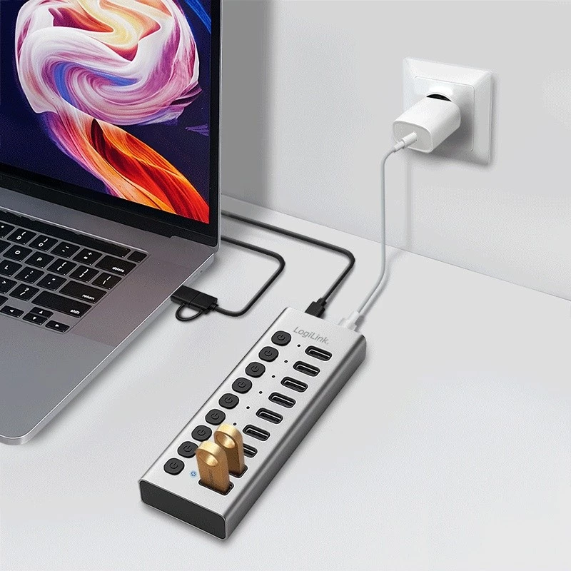 Hub USB 3.2 Gen1 10 portów USB-A/C, przełącznik włącz/wyłącz