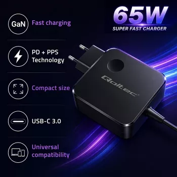 Ładowarka GaN 65W USB-C PD PPS 5V 21V 3A 3.25A