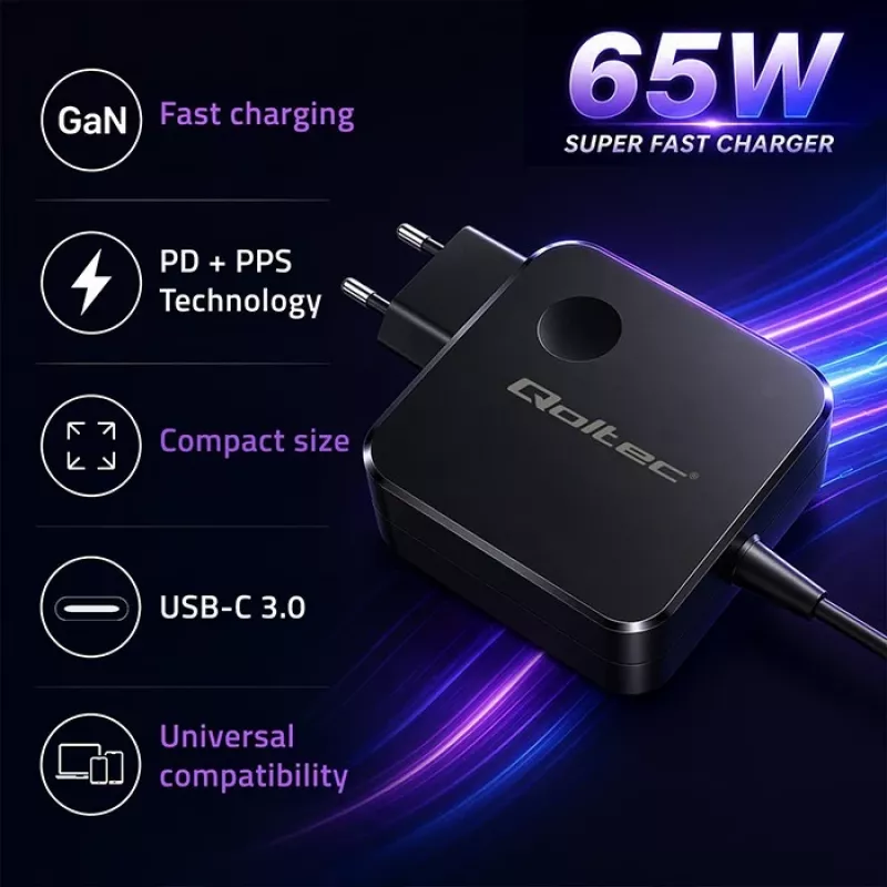 Ładowarka GaN 65W USB-C PD PPS 5V 21V 3A 3.25A