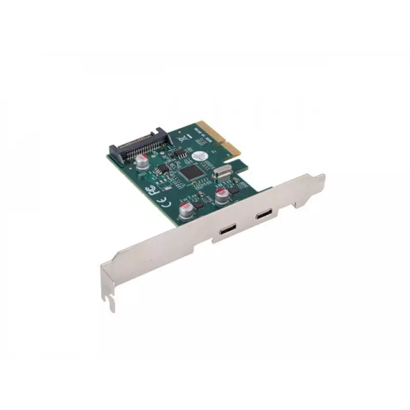 Karta sieciowa PCI Express x1 -> 2x USB-C 3.2 Gen 2x1 z diodą LED, niski profil