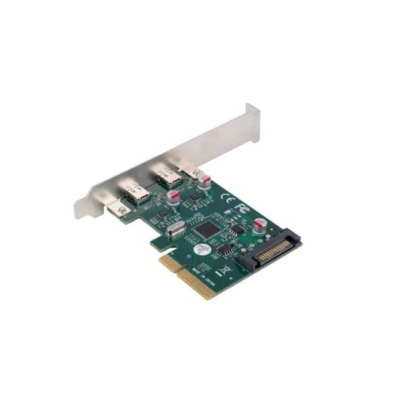 Karta sieciowa PCI Express x1 -> 2x USB-C 3.2 Gen 2x1 z diodą LED, niski profil