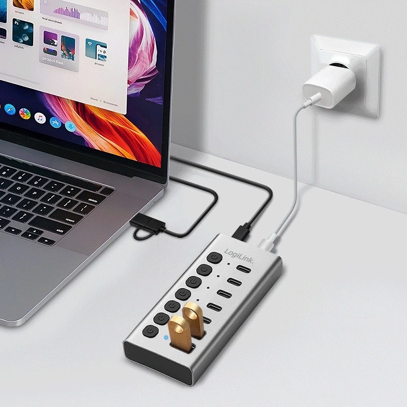 Hub USB 3.2 Gen1 7 portów USB-A/C, przełącznik włącz/wyłącz