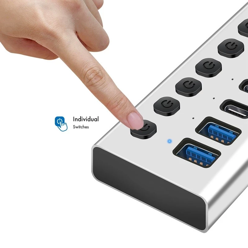 Hub USB 3.2 Gen1 7 portów USB-A/C, przełącznik włącz/wyłącz