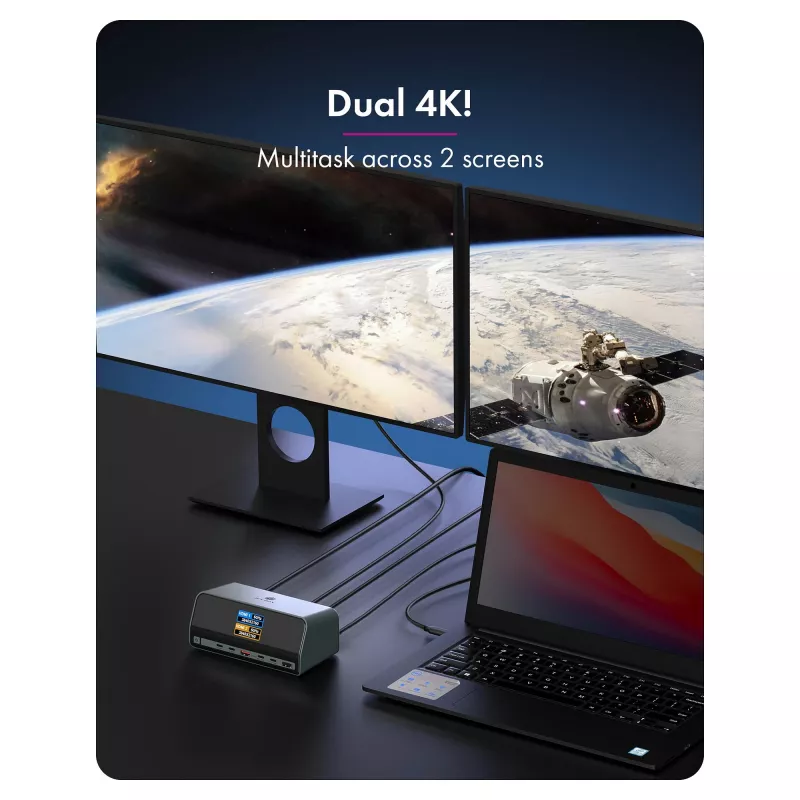 11-in-1 DockingStation mit Power Delivery Lade-Ports und großem LCD-Display, mit 160 W GaN Lade-Adapter