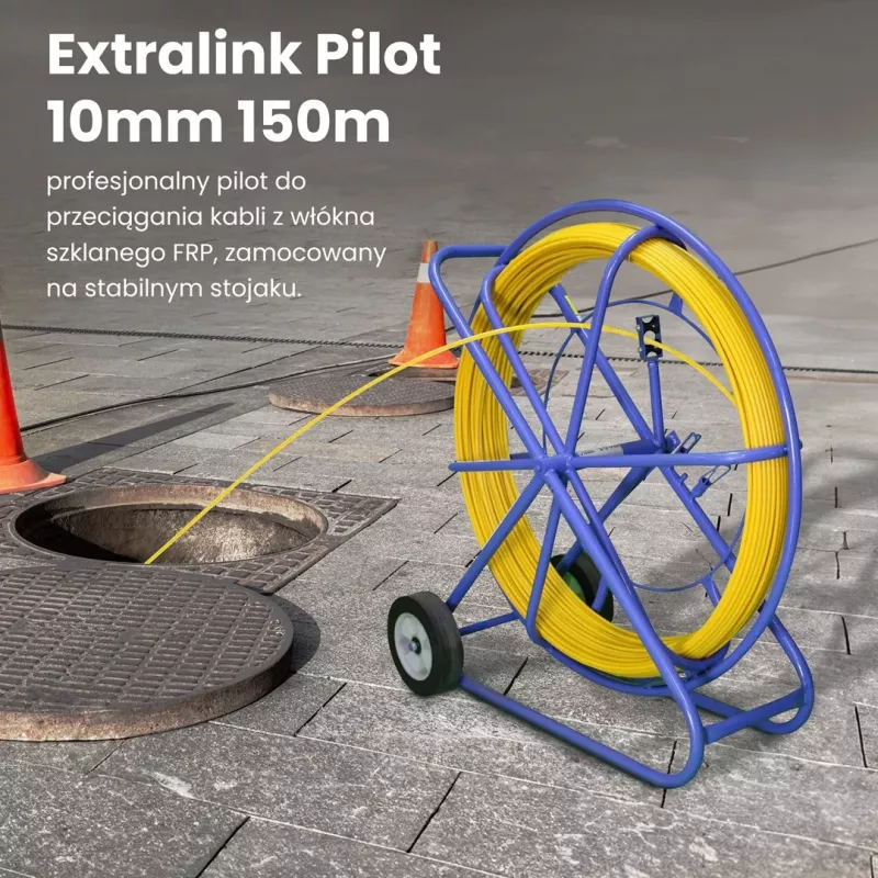 Extralink Pilot pręt do przeciągania kabli 10 mm 150 m włókno szklane FRP, śr. 10 mm, dł. 150 m, żółty