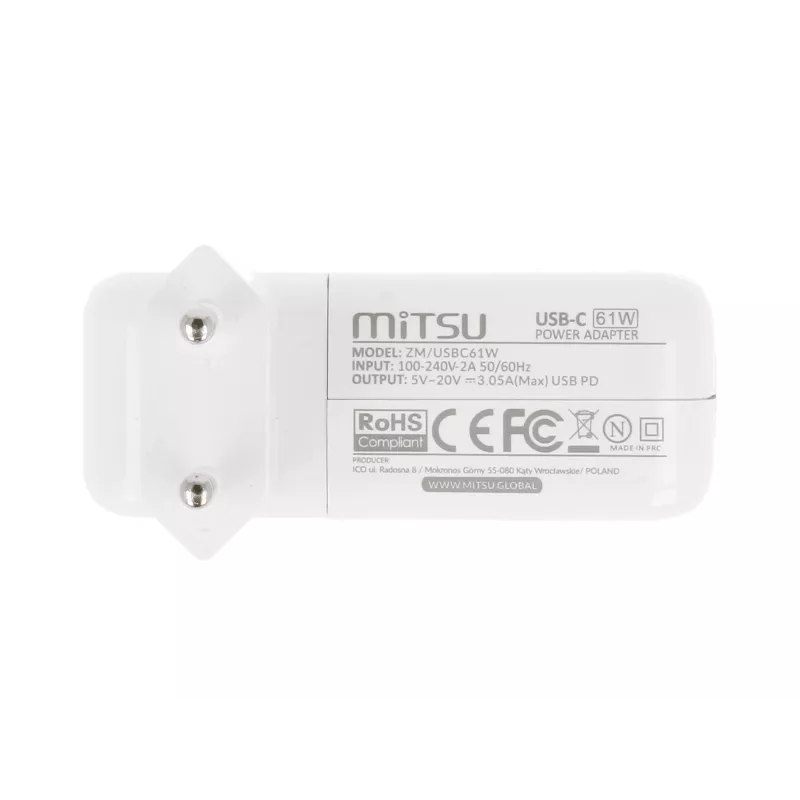 Zasilacz do laptopa 61W USB-C 5V-9V-12V-15V-20V-20.3V/3A PD