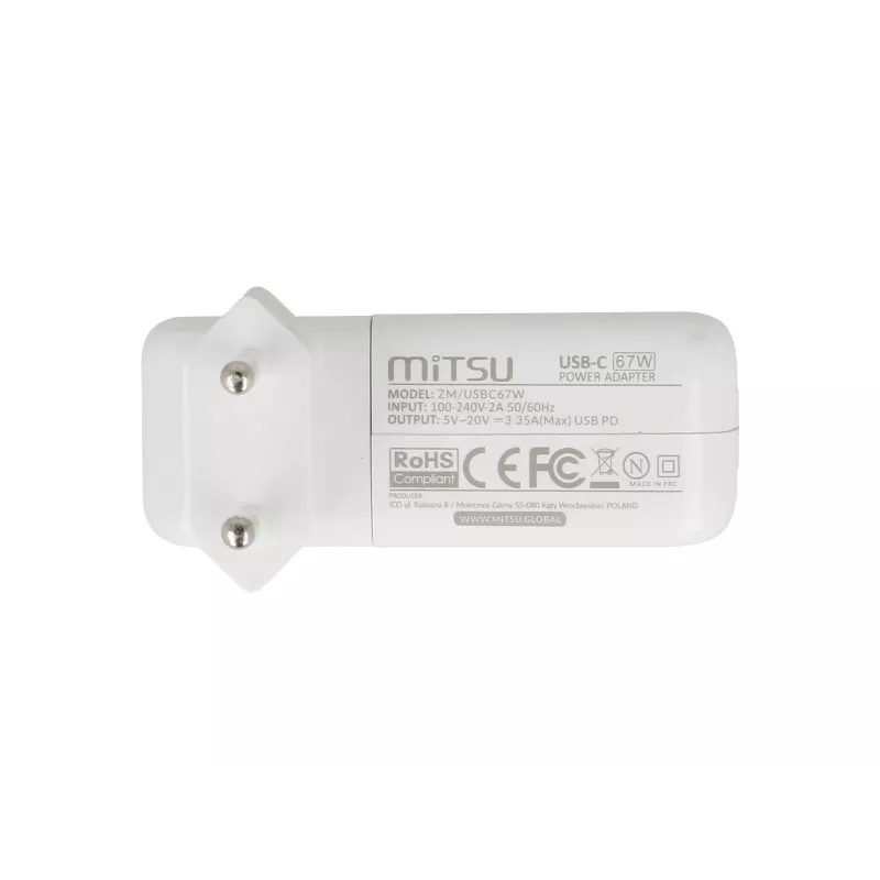 Zasilacz do laptopa 67W USB-C 5V-9V-12V-15V/3A, 20V/3.35A PD