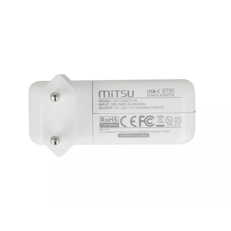 Zasilacz do laptopa 87W USB-C 5V-9V-12V-15V/3A, 20V/3,25A, 20,2V/4,3A PD