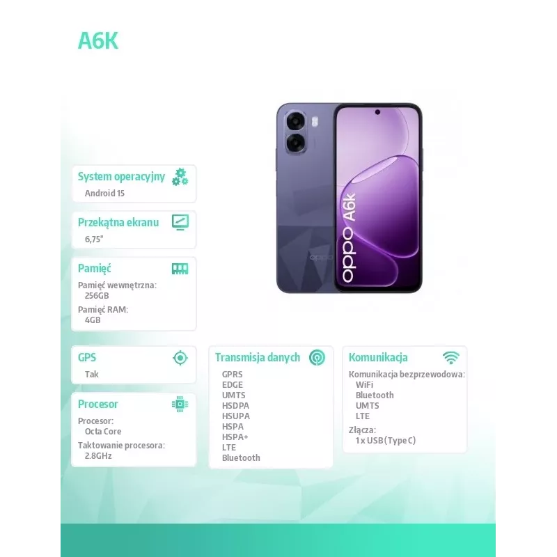 Smartfon A6k 4G 4/256GB CPH2891 ciemnofioletowy