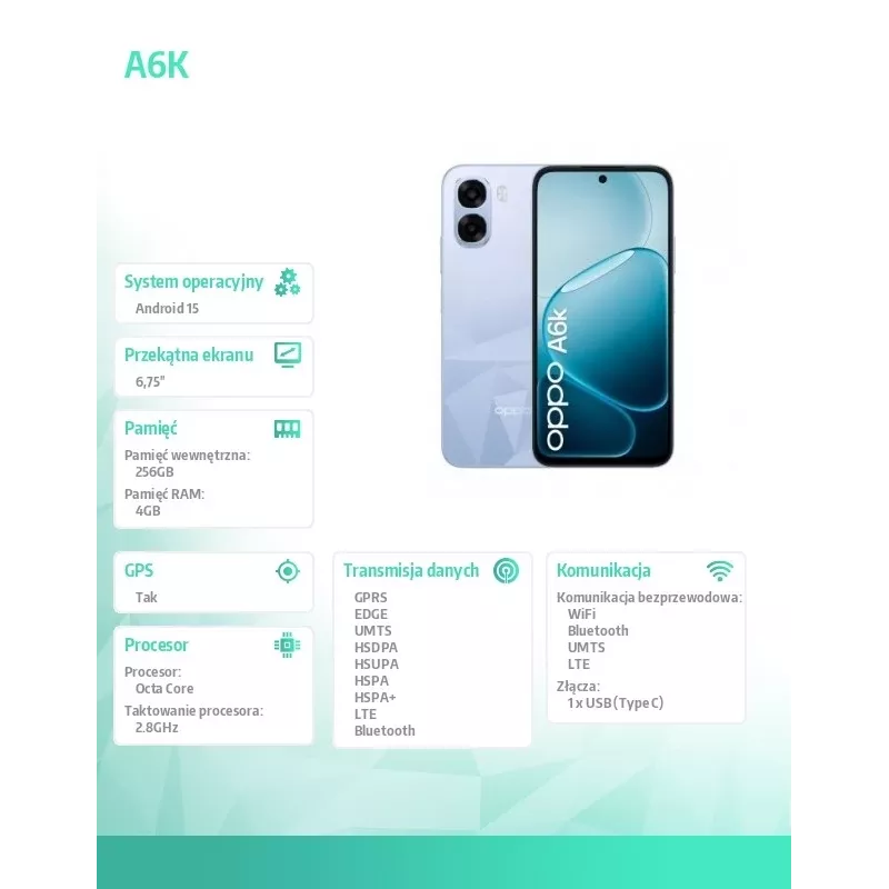 Smartphone A6k 4G 4/256GB CPH2891 jasnofioletowy