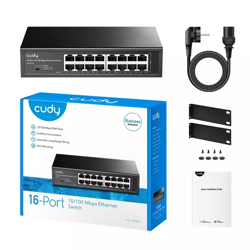 Cudy FS1016 przełącznik sieciowy Fast Ethernet (10/100) Czarny