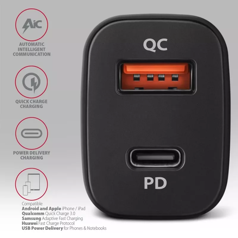 AXAGON PWC-PQ38 38W ładowarka samochodowa 2x port USB-A+C