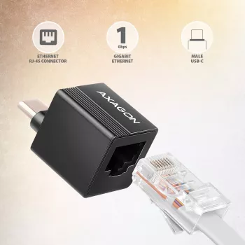 AXAGON ADE-MINIC USB-C 3.2 Gen 1 Gigabit Ethernet Mini Adapter, Czarny