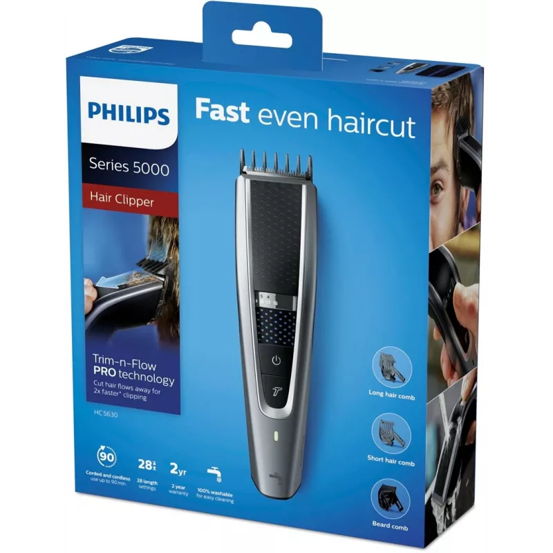 Philips HC5630/15 Maszynka do włosów Series 5000, czarno-srebrna