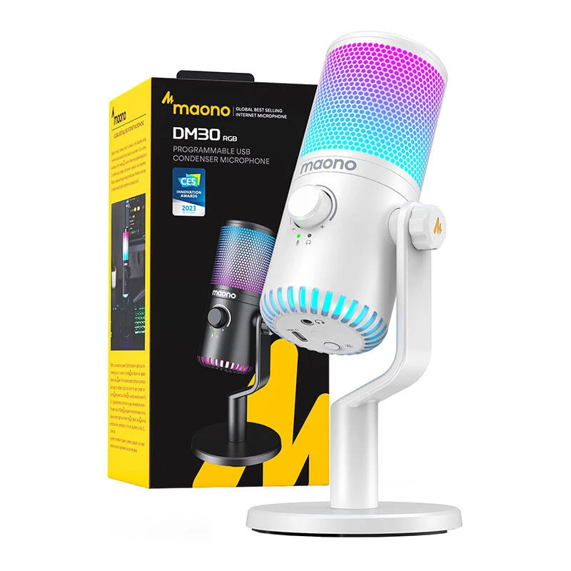Mikrofon gamingowy Maono DM30RGB (biały)