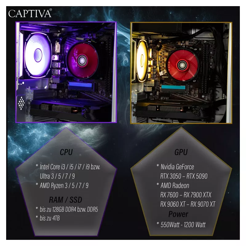 Captiva Advanced Gaming PC R92-707 AMD Ryzen 5 5500, 16GB RAM, 500GB SSD, GeForce RTX 5060 (8GB GDDR7), bez systemu operacyjnego