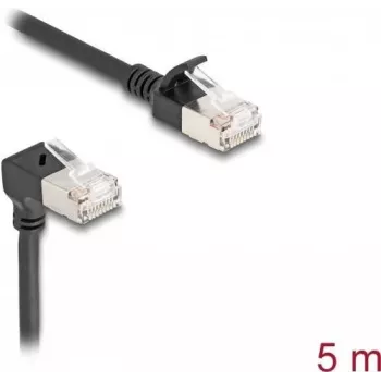 Kabel sieciowy Delock RJ45 Cat.6A S/FTP cienki 90° góra kątowy / prosty 5 m czarny (80290)