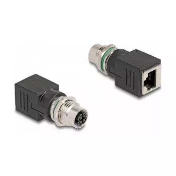 Adapter Delock M12 kodowany X, gniazdo 8-pinowe do gniazda RJ45, proste