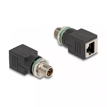 Delock Adapter M12 z kodowaniem X, 8-pinowa wtyczka do gniazda RJ45, prosty