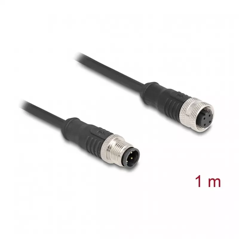 Delock kabel M12 D-kodowany wtyk 4-pinowy na gniazdo PVC 1 m