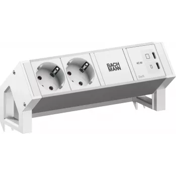 BACHMANN DESK2 ALU biały 2xCEE7/3, 1xUSB C/C 45W L=0,2m RAL9010 (BM0022042)