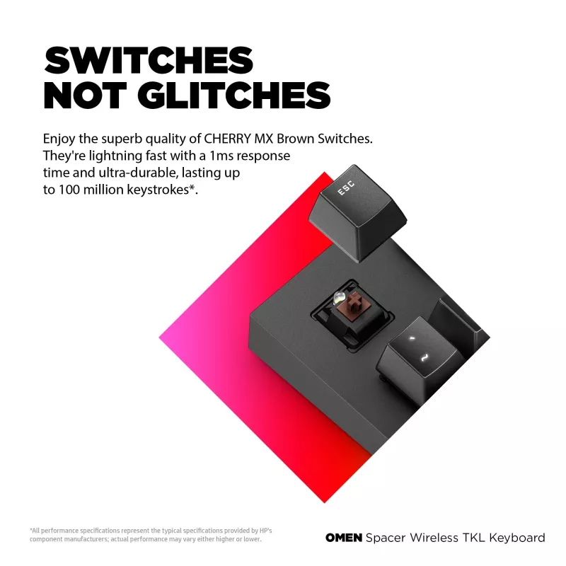Klawiatura HP OMEN Spacer Wireless TKL, pełnowymiarowa (100%), bezprzewodowa, RF, mechaniczna, czarna