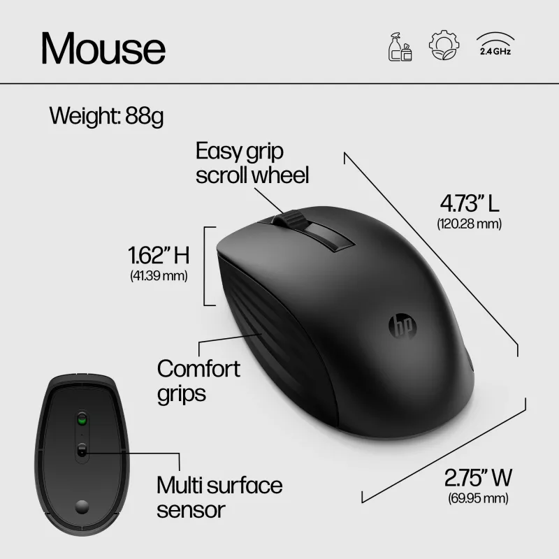 HP 650 bezprzewodowy zestaw klawiatury i myszy, pełnowymiarowa (100%), bezprzewodowa, RF Wireless, membranowa, czarna, mysz w zestawie