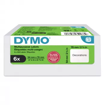 Autentyczne etykiety DYMO LabelWriter Multi-Purpose | 54 mm x 70 mm | Samoprzylepne | 6 rolek po 320 etykiet Easy-Peel (łącznie 1920 szt.) | do drukarek etykiet LabelWriter | Wyprodukowano w Europie