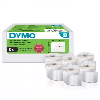 Autentyczne etykiety DYMO LabelWriter Multi-Purpose | 54 mm x 70 mm | Samoprzylepne | 6 rolek po 320 etykiet Easy-Peel (łącznie 1920 szt.) | do drukarek etykiet LabelWriter | Wyprodukowano w Europie