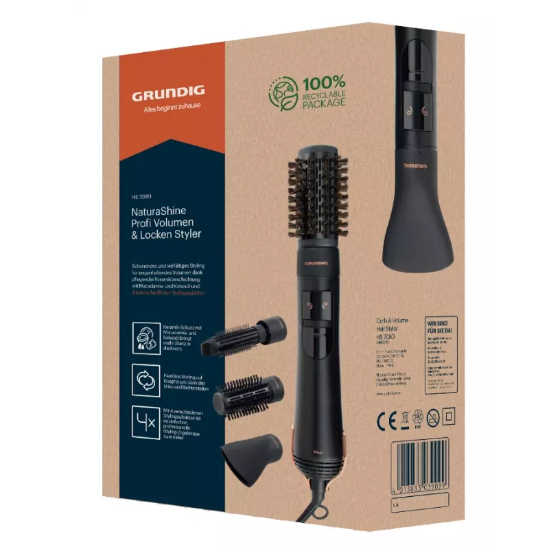 Grundig HS 7080 Szczotka na gorące powietrze Ciepłe Czarny, różowe złoto 1000 W 1,8 m