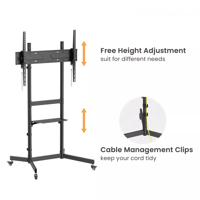 Equip 55 cali-100 cali Ekonomiczny Wózek pod TV, 2,54 m (100 cali), 100 x 100 mm, 800 x 600 mm, -10 - 5°, Tworzywo sztuczne, Stal nierdzewna, Czarny