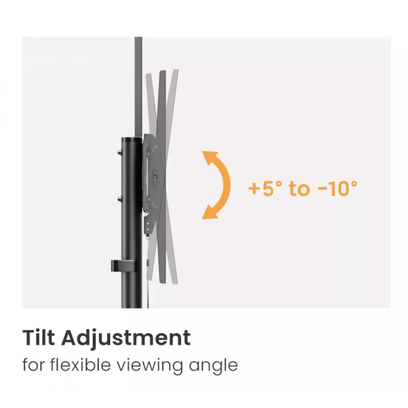 Equip 55 cali-100 cali Ekonomiczny Wózek pod TV, 2,54 m (100 cali), 100 x 100 mm, 800 x 600 mm, -10 - 5°, Tworzywo sztuczne, Stal nierdzewna, Czarny