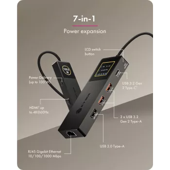 ICY BOX Spade Dock 4038, 7-w-1 stacja dokująca z wyświetlaczem LCD i PD 100 W