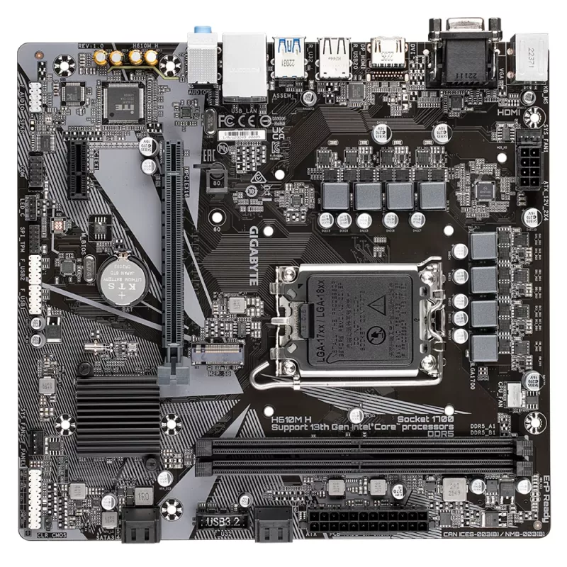 GIGABYTE H610M H płyta główna - obsługa procesorów Intel Core 14. generacji, 6+1+1 hybrydowy cyfrowy VRM, do 5600 MHz DDR4 (OC), 1x PCIe 3.0 M.2, LAN GbE, USB 3.2 Gen 1