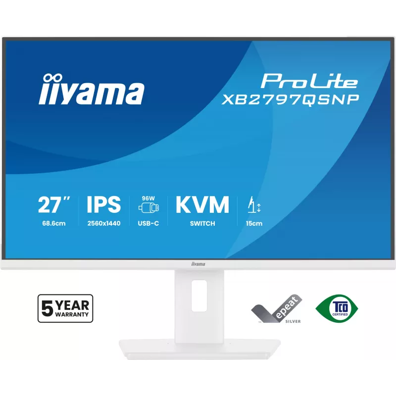 iiyama ProLite XB2797QSNP-W1 27-calowy monitor komputerowy IPS LCD 68,6 cm (27 cali) 2560 x 1440 pikseli Quad HD Biały