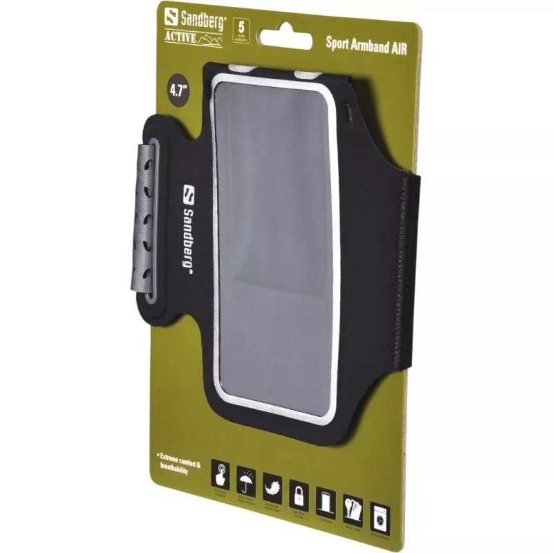 Sandberg Sport Armband AIR 4.7'', etui na ramię, Każda marka, 11.9 cm (4.7 cala), Czarny