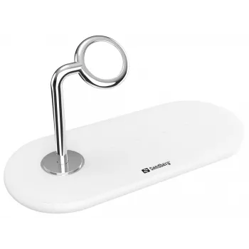 Sandberg 3in1 Wireless Charger, do wewnątrz, USB, ładowanie bezprzewodowe, 0,8 m, srebrny, biały