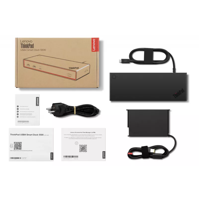Lenovo ThinkPad USB4 Smart Dock 5500 z zasilaczem 135 W, przewodowa, czarna