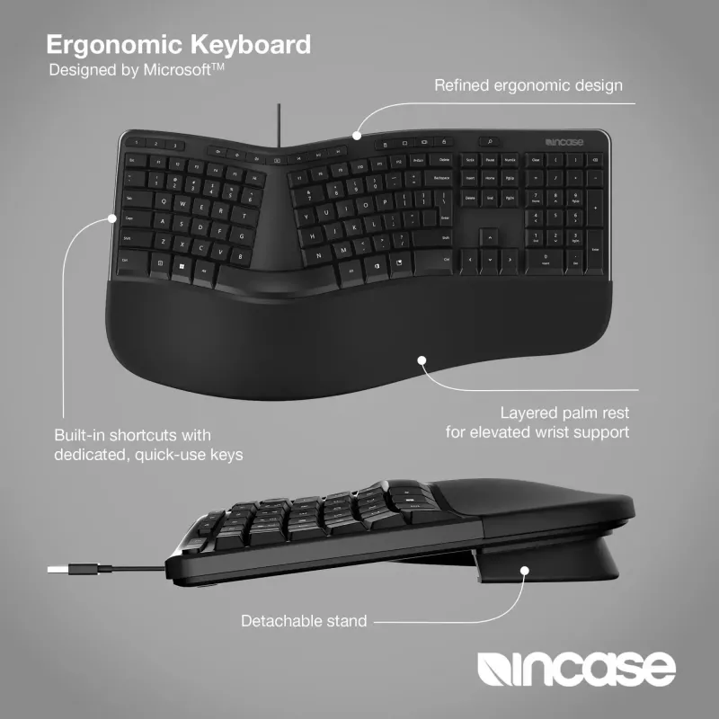 Klawiatura ergonomiczna Incase Designed by Microsoft Office USB QWERTY angielska czarna