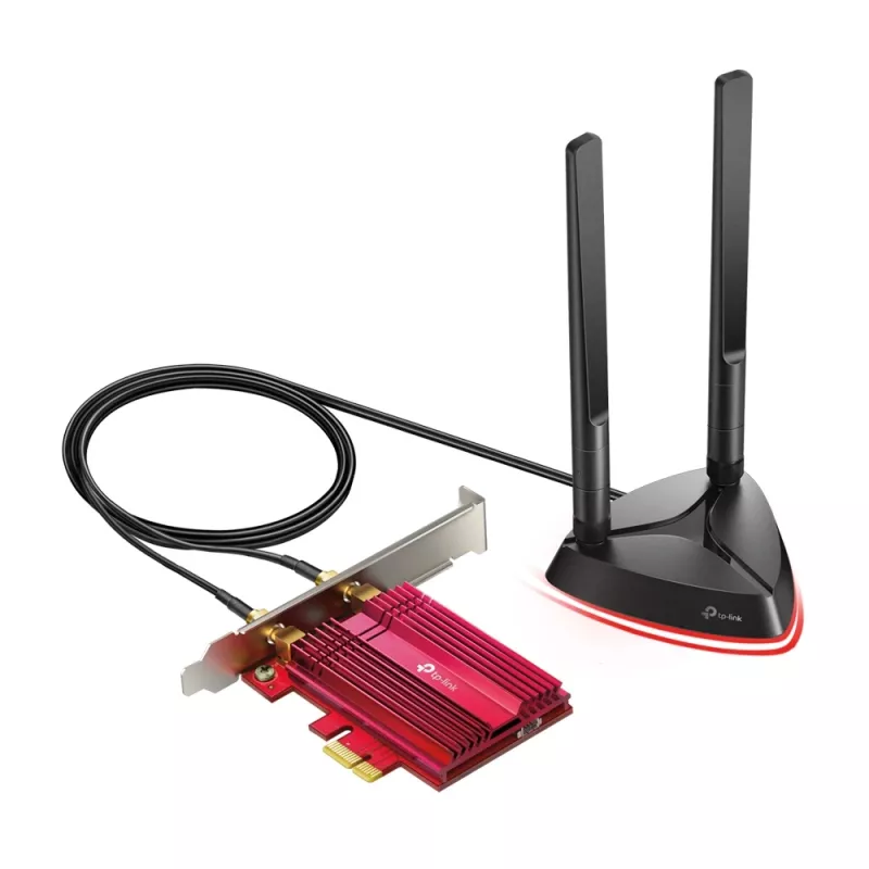 TP-Link AX3000 Wi-Fi 6 Bluetooth 5.0 PCIe Adapter, wewnętrzny, bezprzewodowy, PCI Express, WLAN / Bluetooth, 2402 Mbit/s, czarny, czerwony